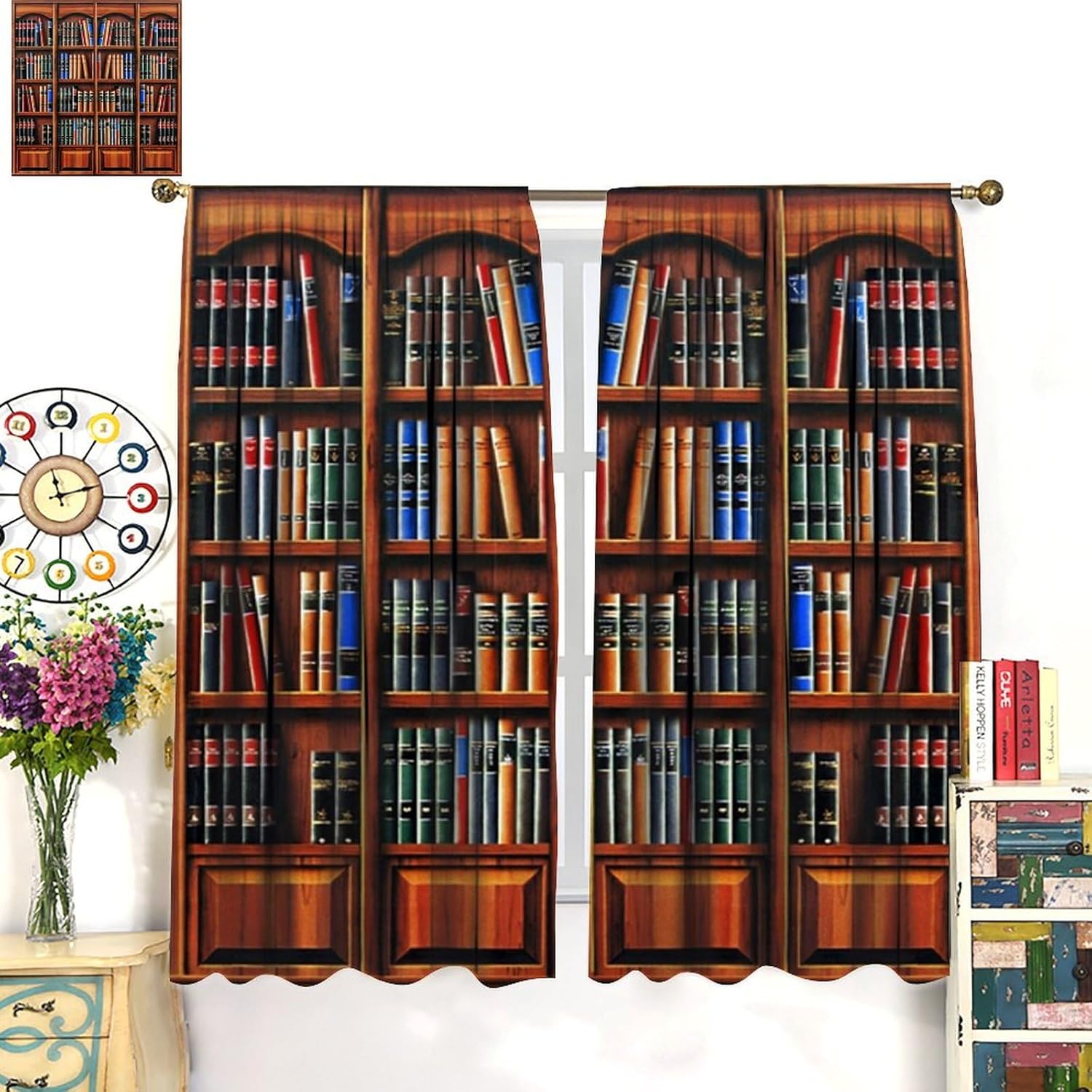 Retro Bookcase Curtains,Vintag - Japanese Lifestyle Books avis et prix